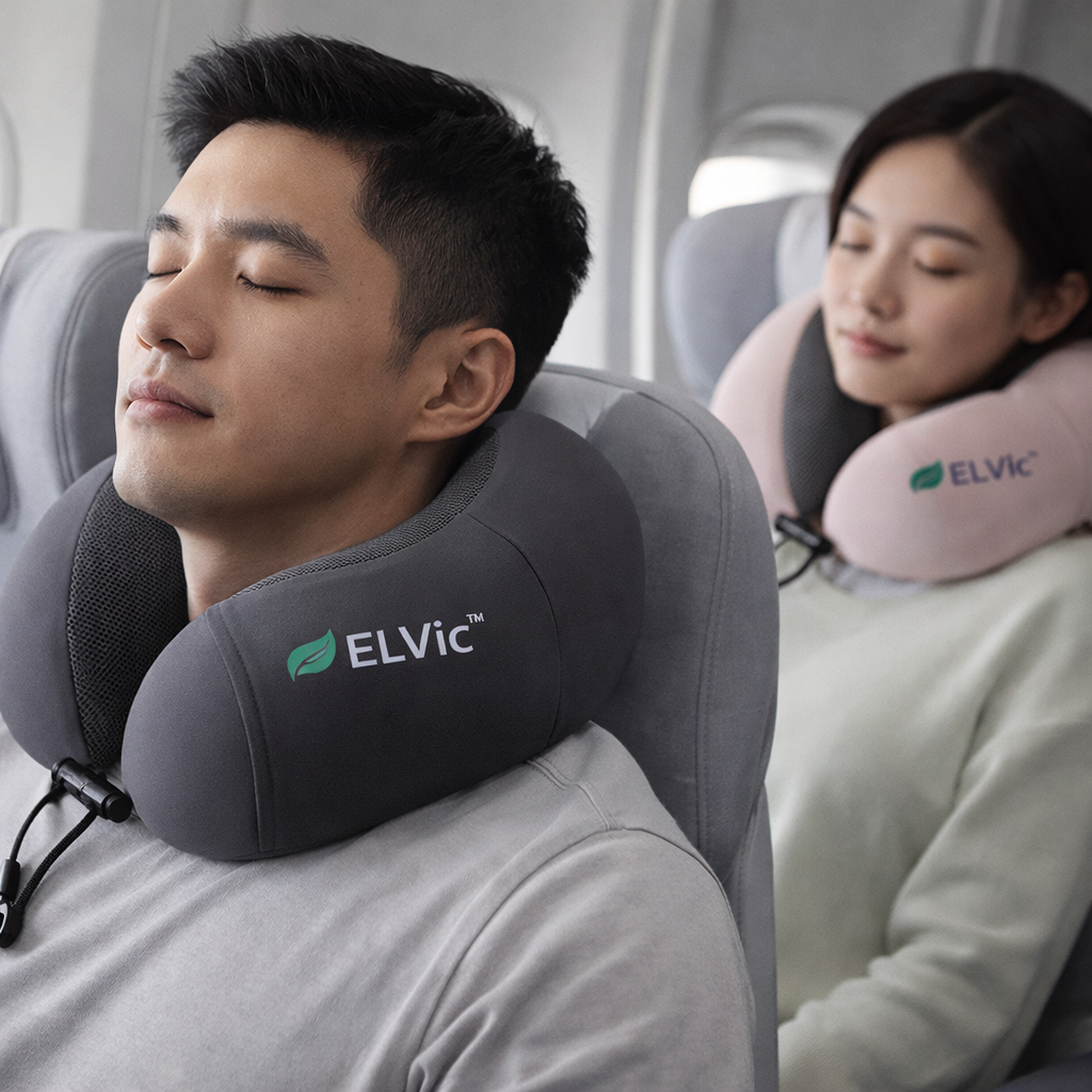 ELVic™ Memory Foam Travel Neck Pillow – Portable U-Shape Support Pillow for Airplane, Car & Office Comfort
