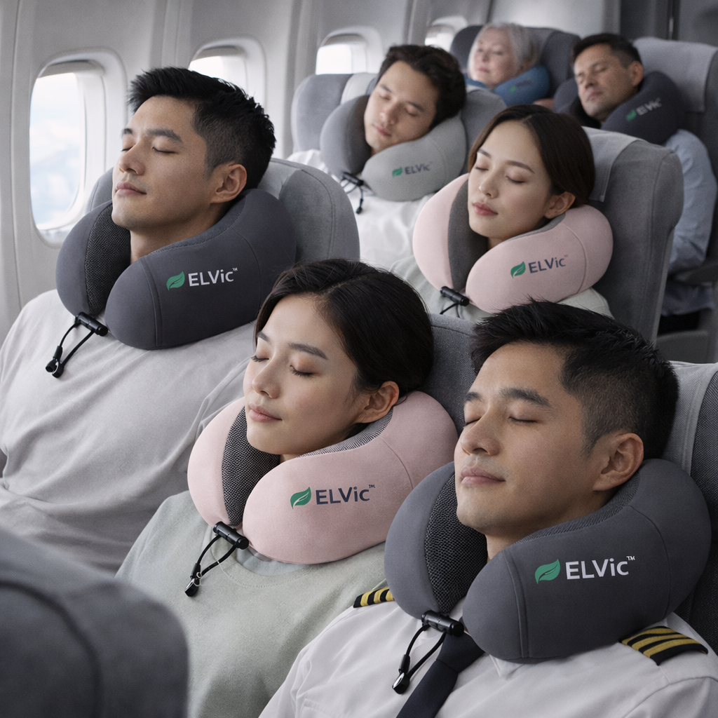 ELVic™ Memory Foam Travel Neck Pillow – Portable U-Shape Support Pillow for Airplane, Car & Office Comfort