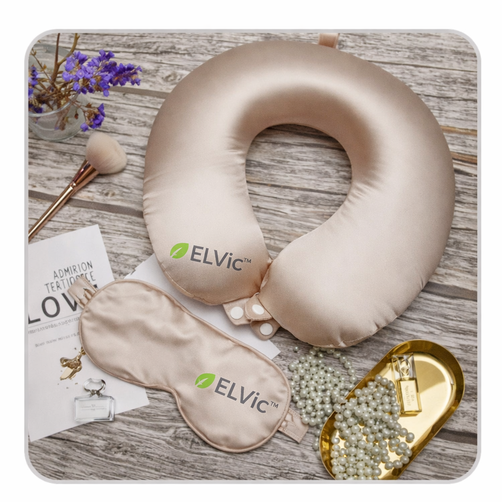 ELVic™ Silk-Blend U-Shaped Neck Pillow | Cooling & Skin-Friendly Comfort
