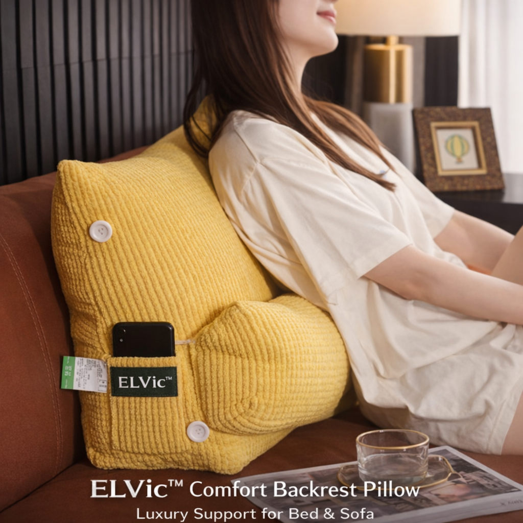 ELVic™ Ergonomic Waist Backrest Pillow – Lumbar Support Cushion for Bed, Sofa & Office