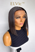 ELVic™ Short Bone Straight Lace Wig – 100% Human Hair Bob with Transparent Lace