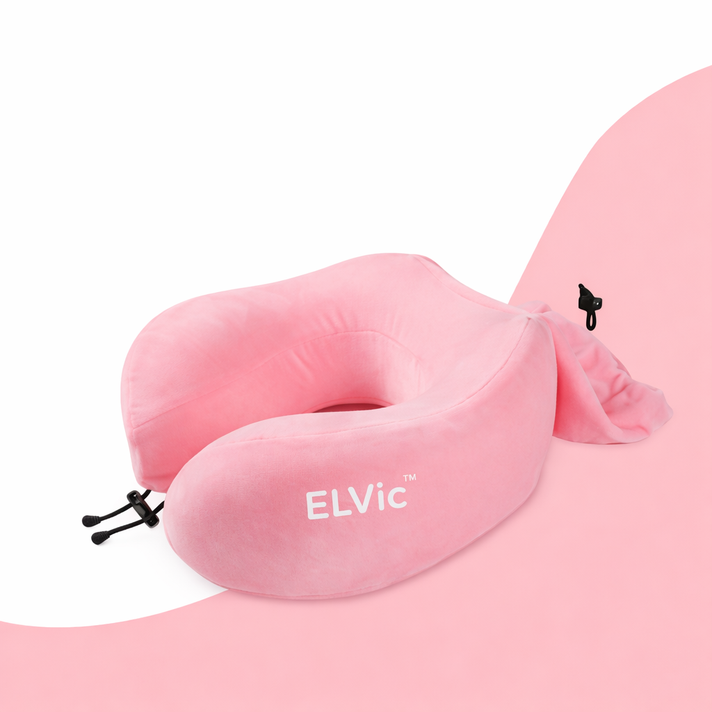 ELVic™ Portable Memory Foam Travel Neck Pillow – Compact Airplane Comfort Support