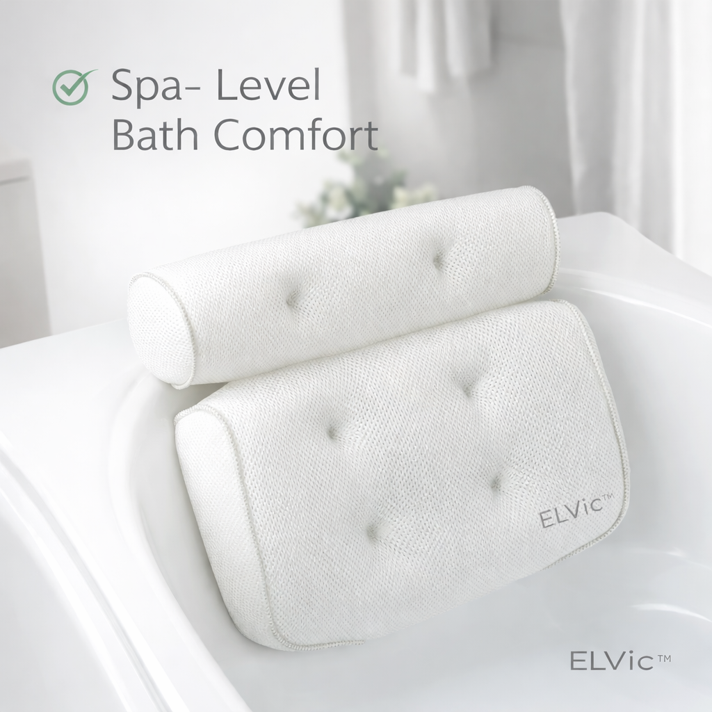 ELVic™ Luxury Mesh Bathtub Pillow with Suction Cups – Neck & Head Support for Ultimate Bath Comfort