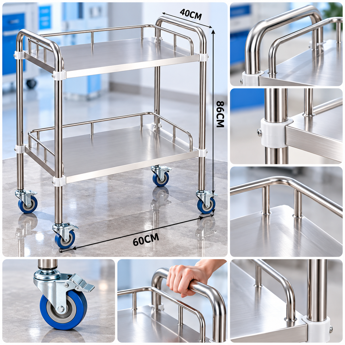 ELVIC™ 3-Tier Stainless Steel Medical Treatment Trolley