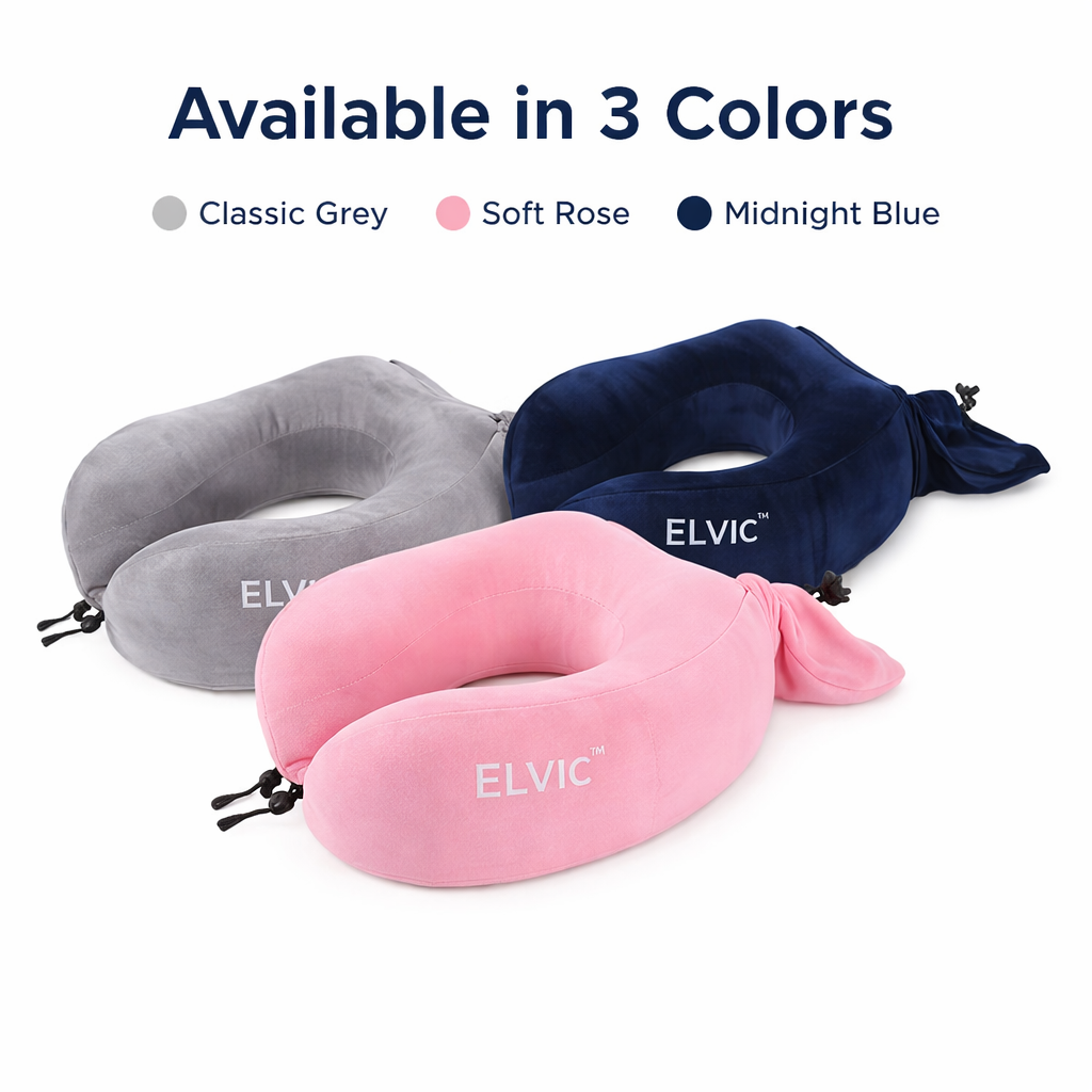 ELVic™ Portable Memory Foam Travel Neck Pillow – Compact Airplane Comfort Support