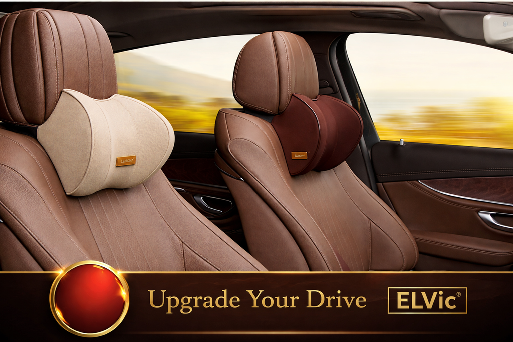 ELVic™ Memory Foam Car Neck Support Pillow – Ergonomic Headrest Cushion for Comfortable Driving