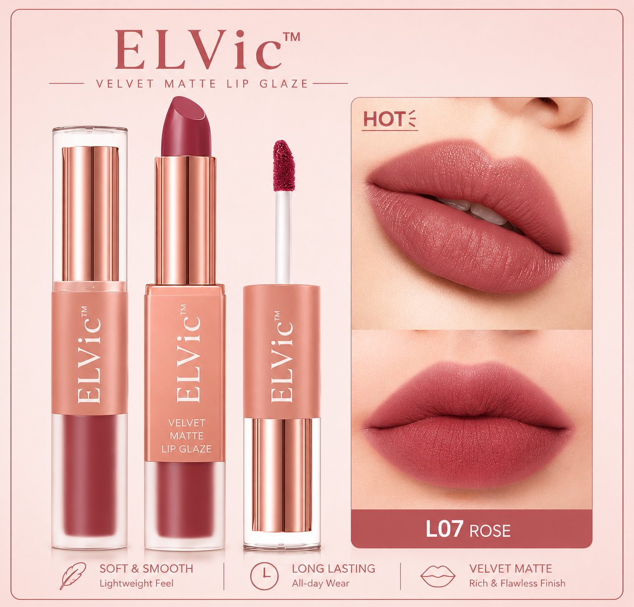 ELVic™ Velvet Lip Glaze – Nude Milky Coffee Matte Liquid Lipstick (Long-Lasting, Smooth Finish)