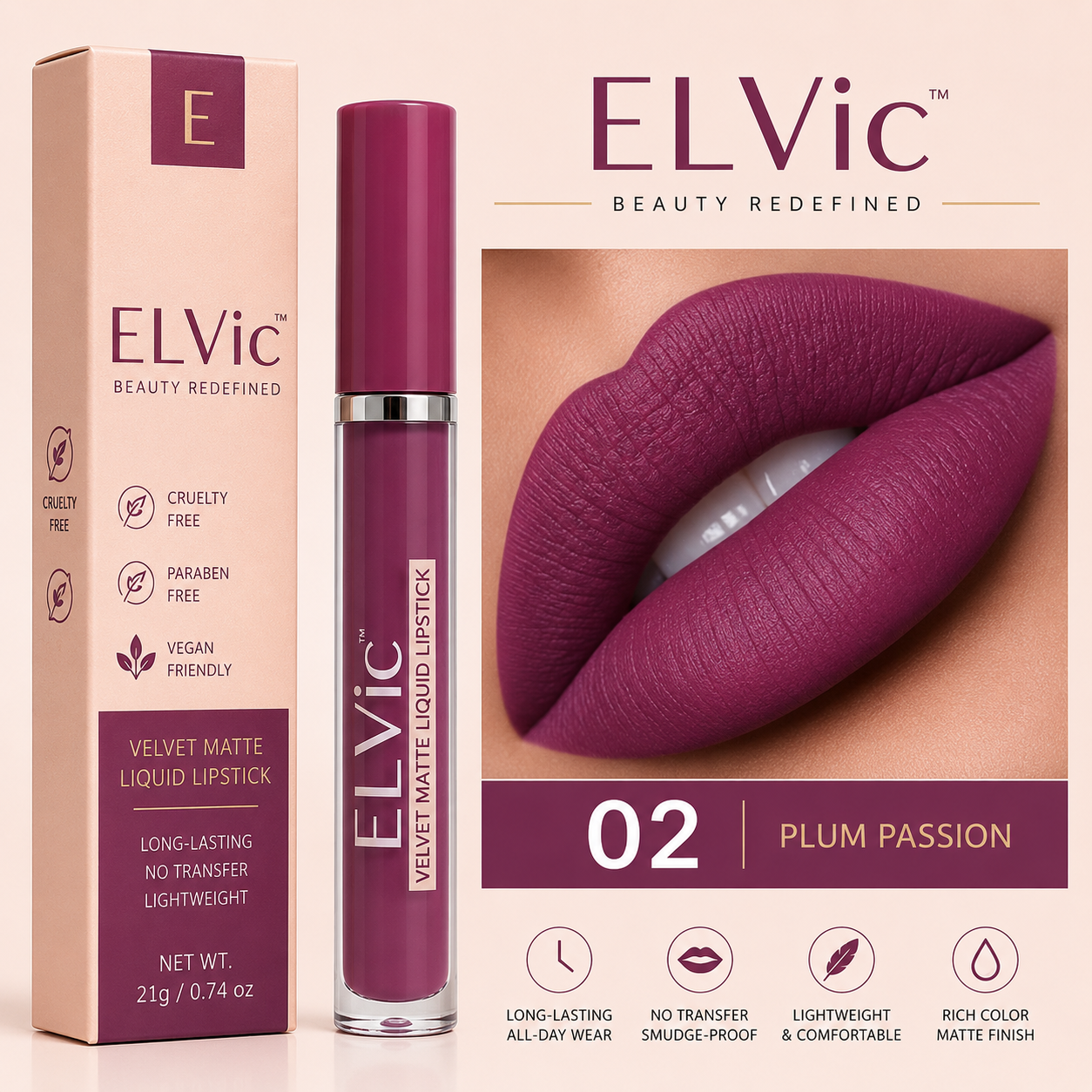 ELVic™ Velvet Matte No-Transfer Lip Gloss | Long-Lasting Waterproof Finish