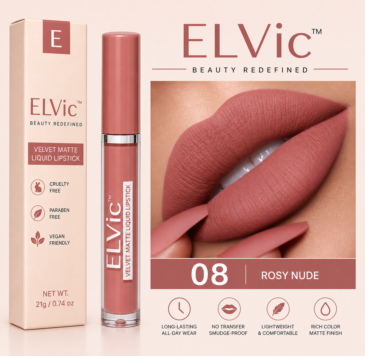 ELVic™ Velvet Matte No-Transfer Lip Gloss | Long-Lasting Waterproof Finish