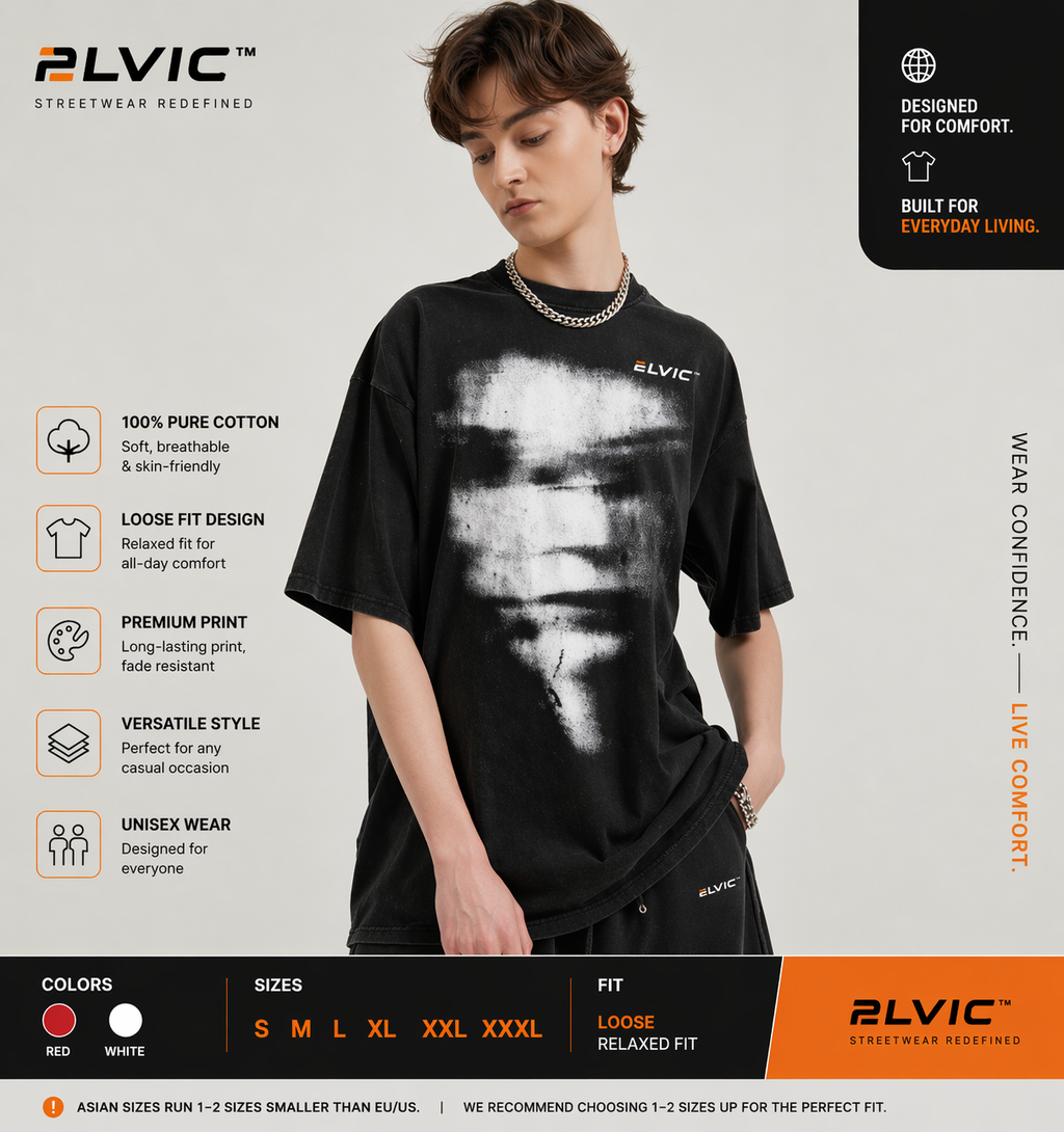 ELVic™ Washed Black Oversized T-Shirt – Premium Streetwear