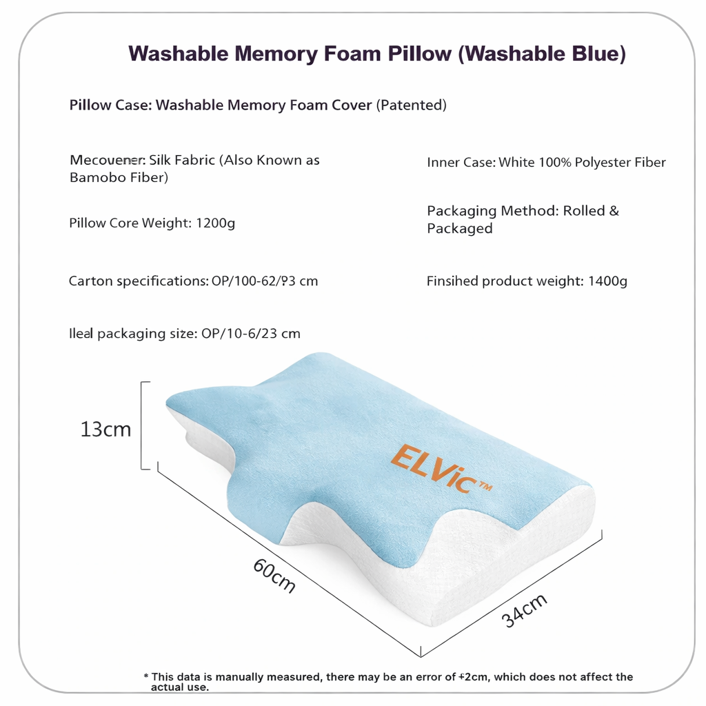 ELVic™ Washable Memory Foam Sleep Neck Pillow – Breathable Support