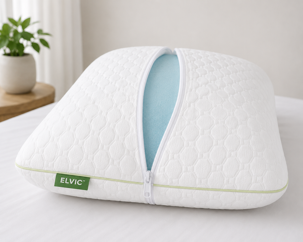 ELVic™ DreamSupport Pro – Ergonomic Memory Foam Pillow with Washable Cover