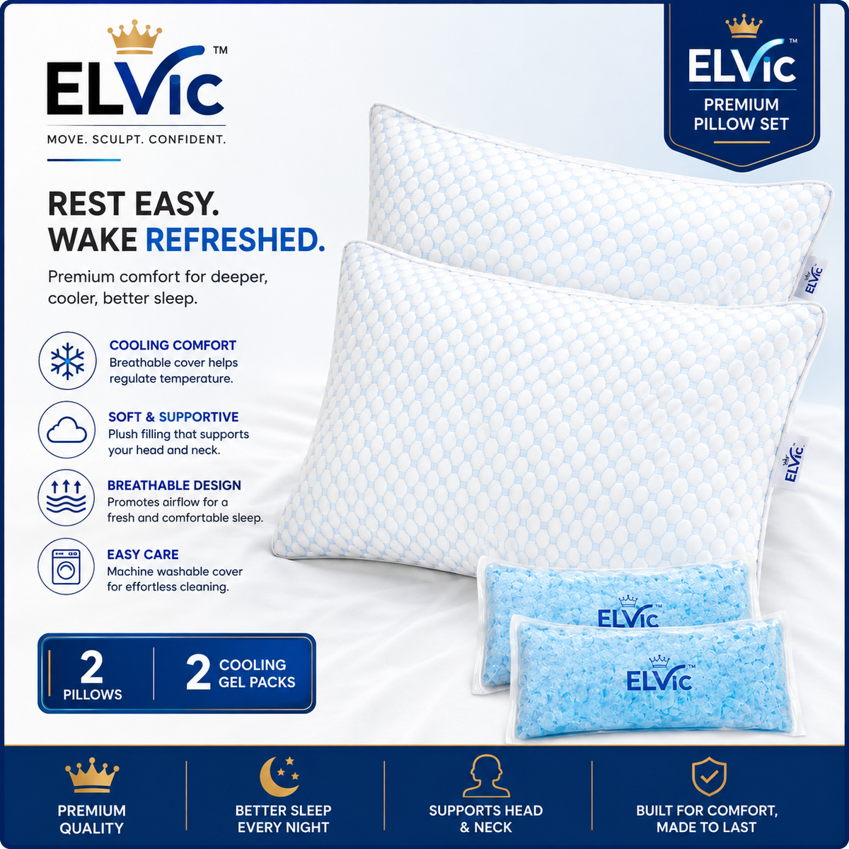 ELVic™ ArcticCloud Adjustable Cooling Memory Foam Pillow