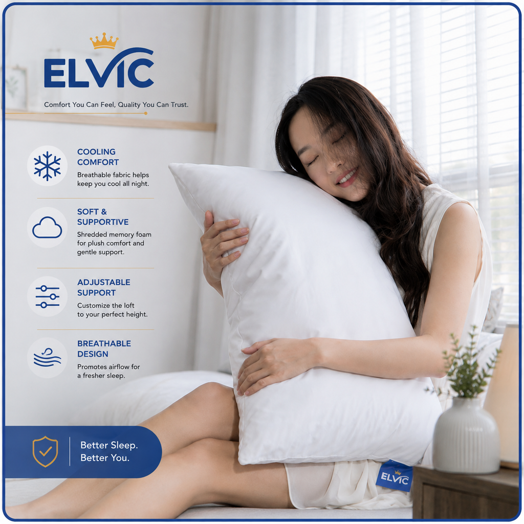 ELVic™ Cooling Shredded Memory Foam Pillow – Adjustable Ergonomic Support